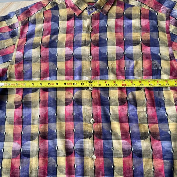 JHANE BARNES COLLECTION vintage shirt in size L geometric hues of purple gold - Picture 3 of 9